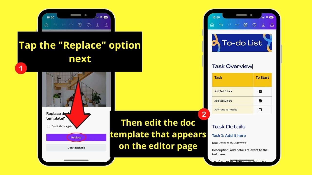 Using Templates for Canva Docs on Mobile Phone Step 5