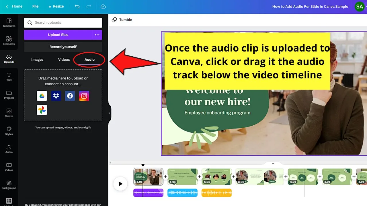 Using Your Own Audio Per Slide in a Canva Video Project Step 2