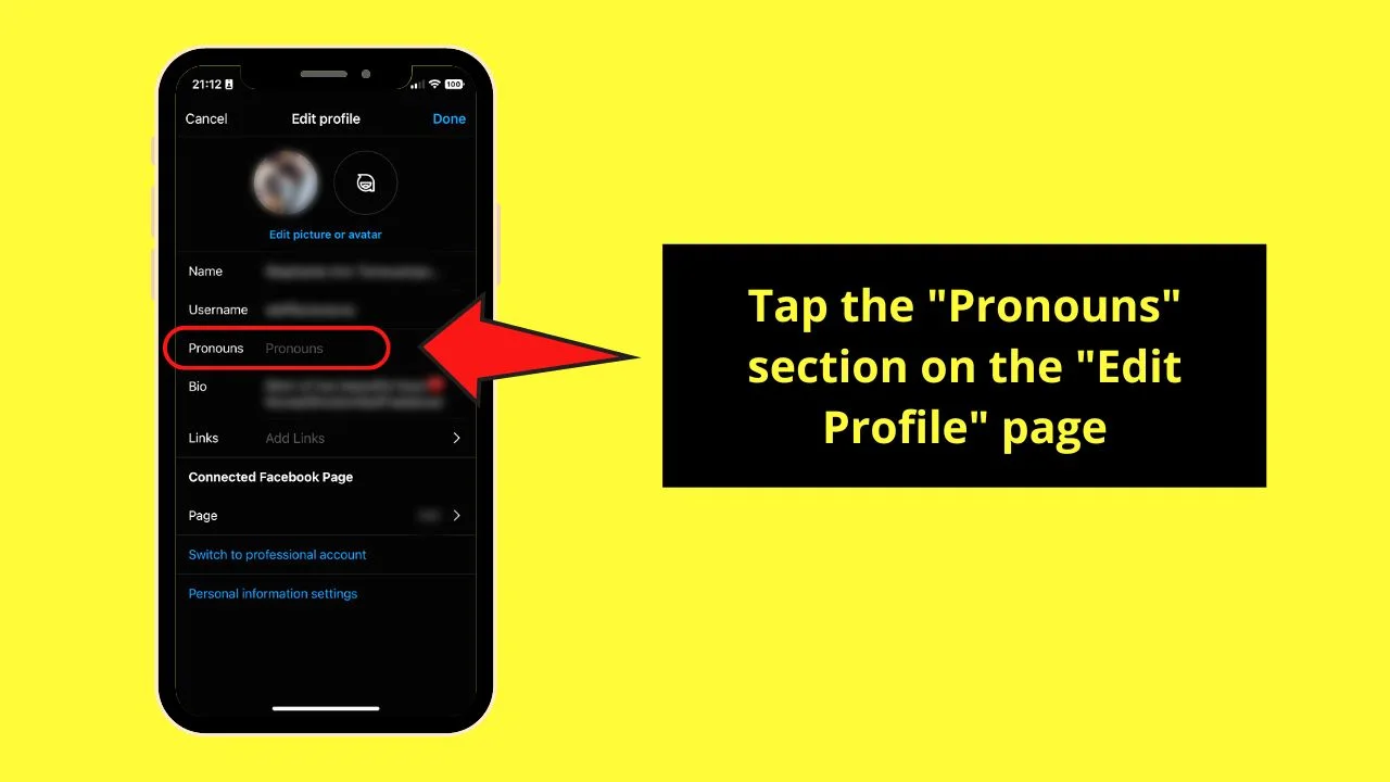 How to Add Pronouns on Instagram Step 3