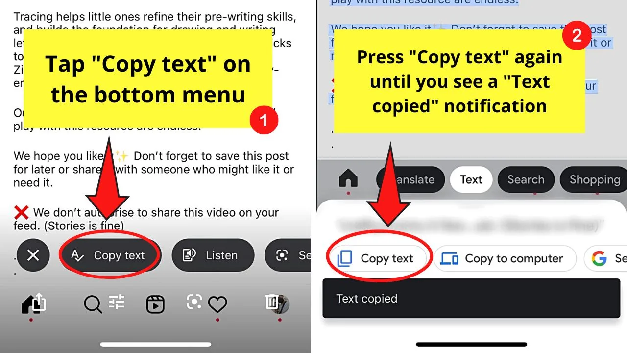 How to Copy Instagram Comments Using Lens in Google Photos (iPhone) Step 4