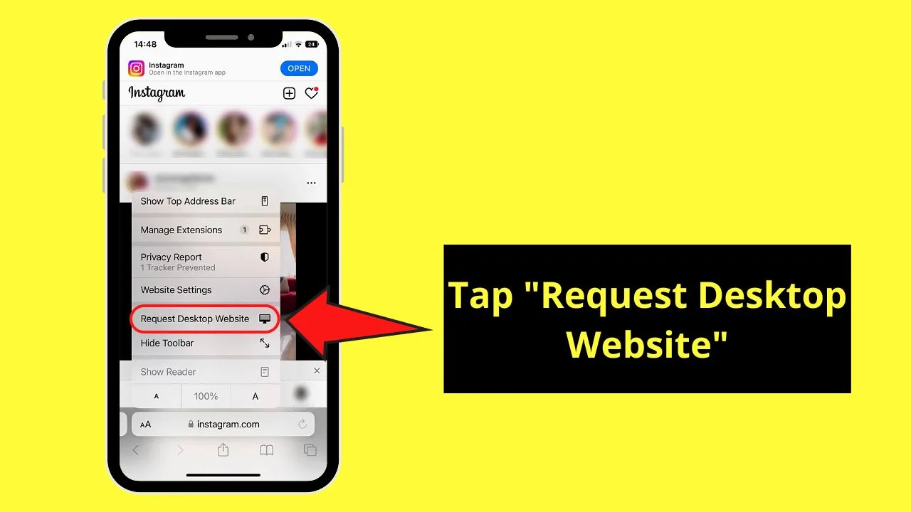 How to Copy Instagram Comments by Requesting Desktop Site in Browser (iPhone) Step 6
