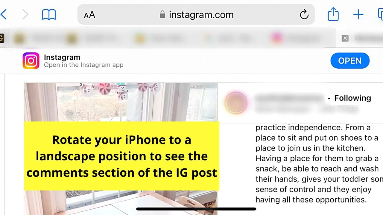 How to Copy Instagram Comments by Requesting Desktop Site in Browser (iPhone) Step 7