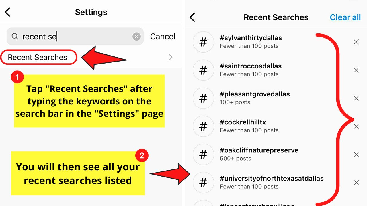 How to Individually Clear Instagram Search Suggestions When Typing Through "Settings" Step 4