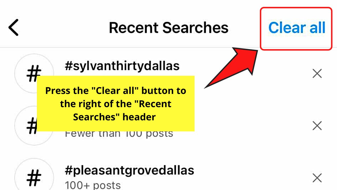 How to Individually Clear Instagram Search Suggestions When Typing Through "Settings" Step 5