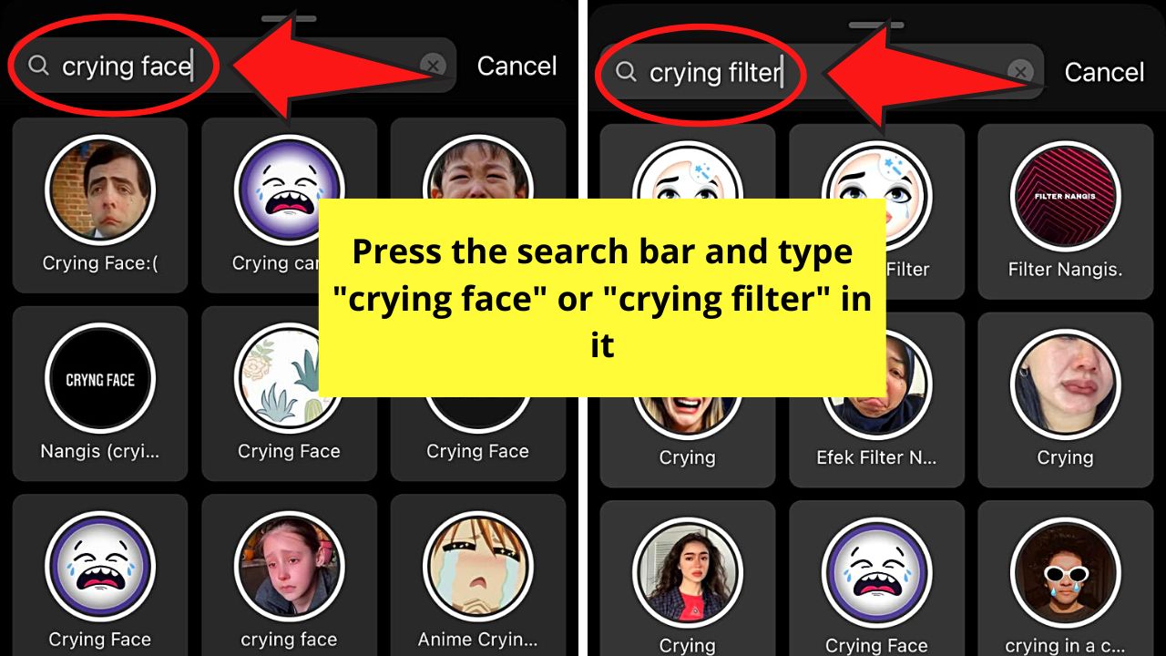 How to Use a Crying Filter on Instagram Reels Step 5