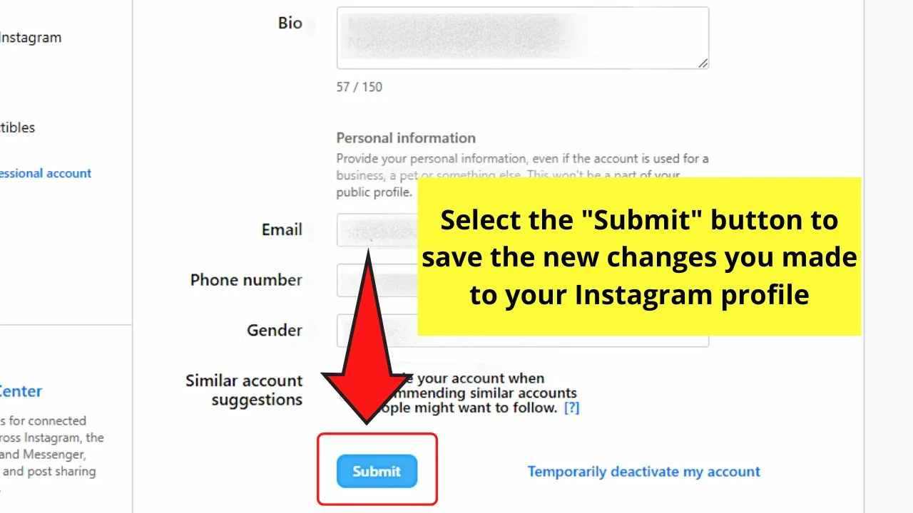 How to Remove Phone Number from Instagram by Erasing the Number (Web Version) Step 4