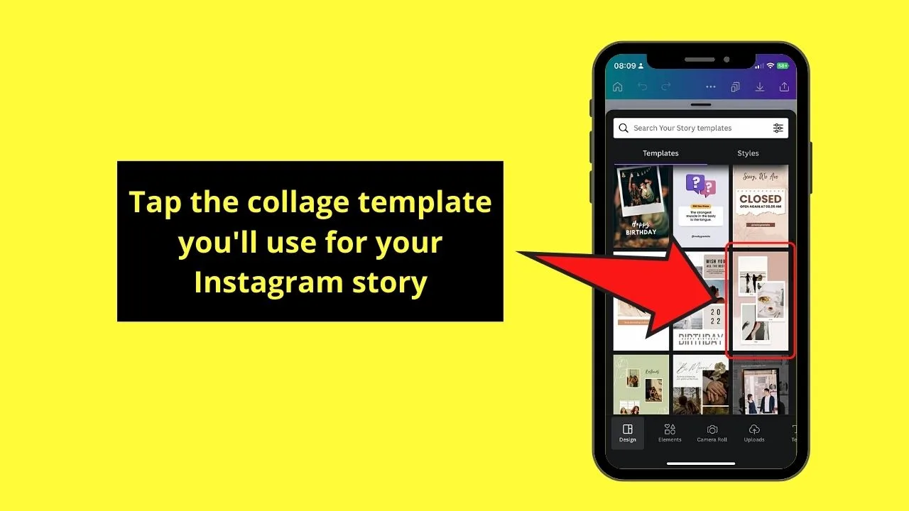 Using Canva Templates to Put Multiple Pictures on an Instagram Story Step 3