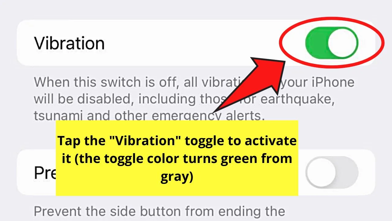 Can't Feel the Haptic Feedback on my iPhone as the Vibration Feature is Deactivated Step 2