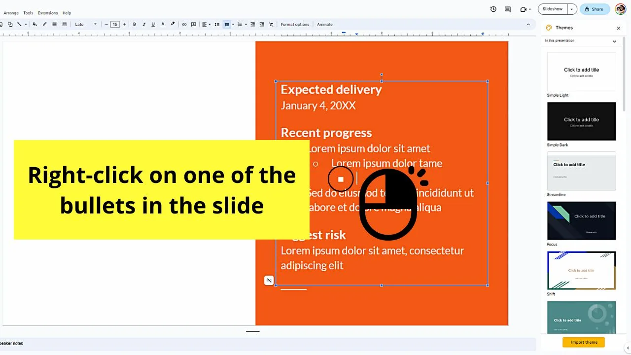 How to Change the Bullet Style Individually in Google Slides Step 1