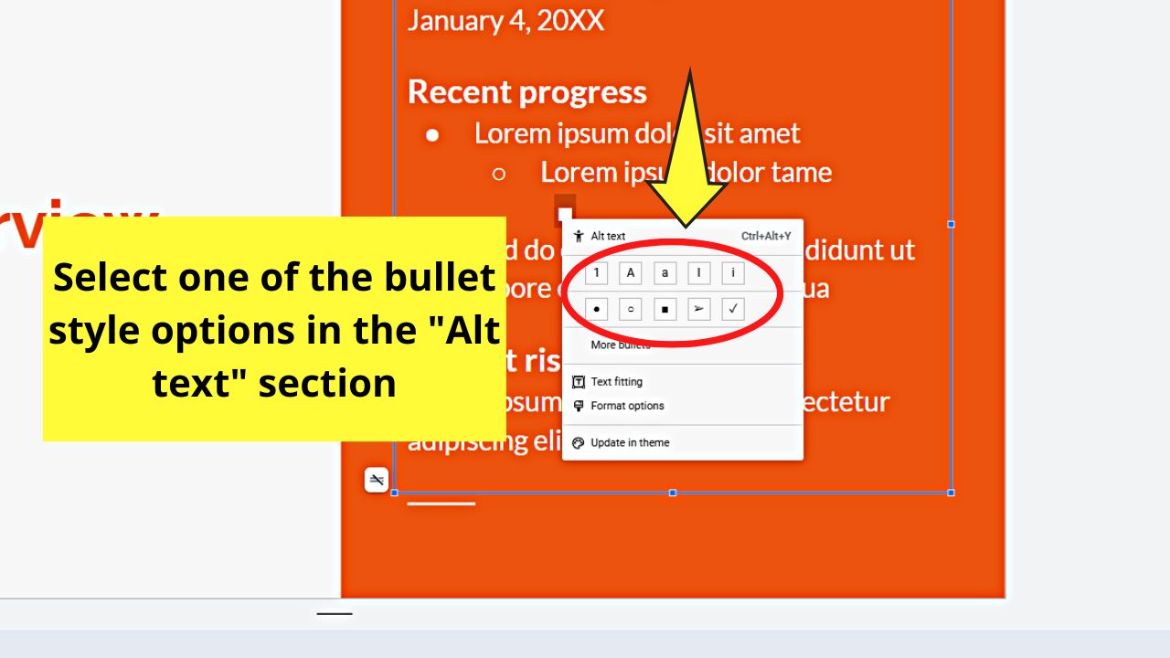 How to Change the Bullet Style Individually in Google Slides Step 2