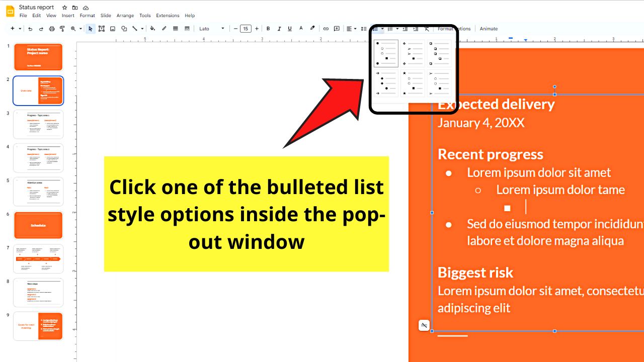 How to Change the Bullet Style as a Group in Google Slides Step 3