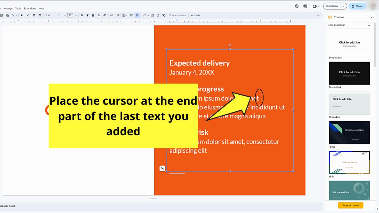 How to Make Sub-Bullets in Google Slides Step 1