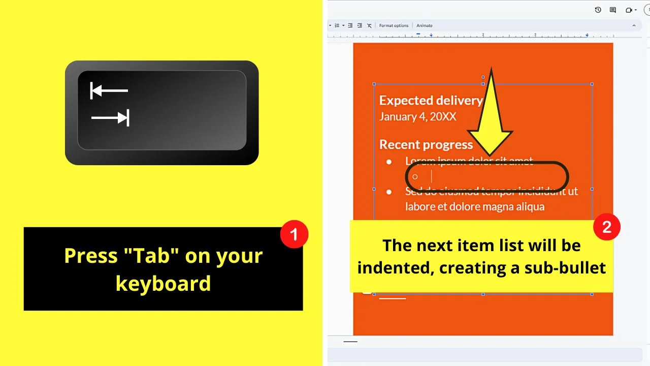 How to Make Sub-Bullets in Google Slides Step 3