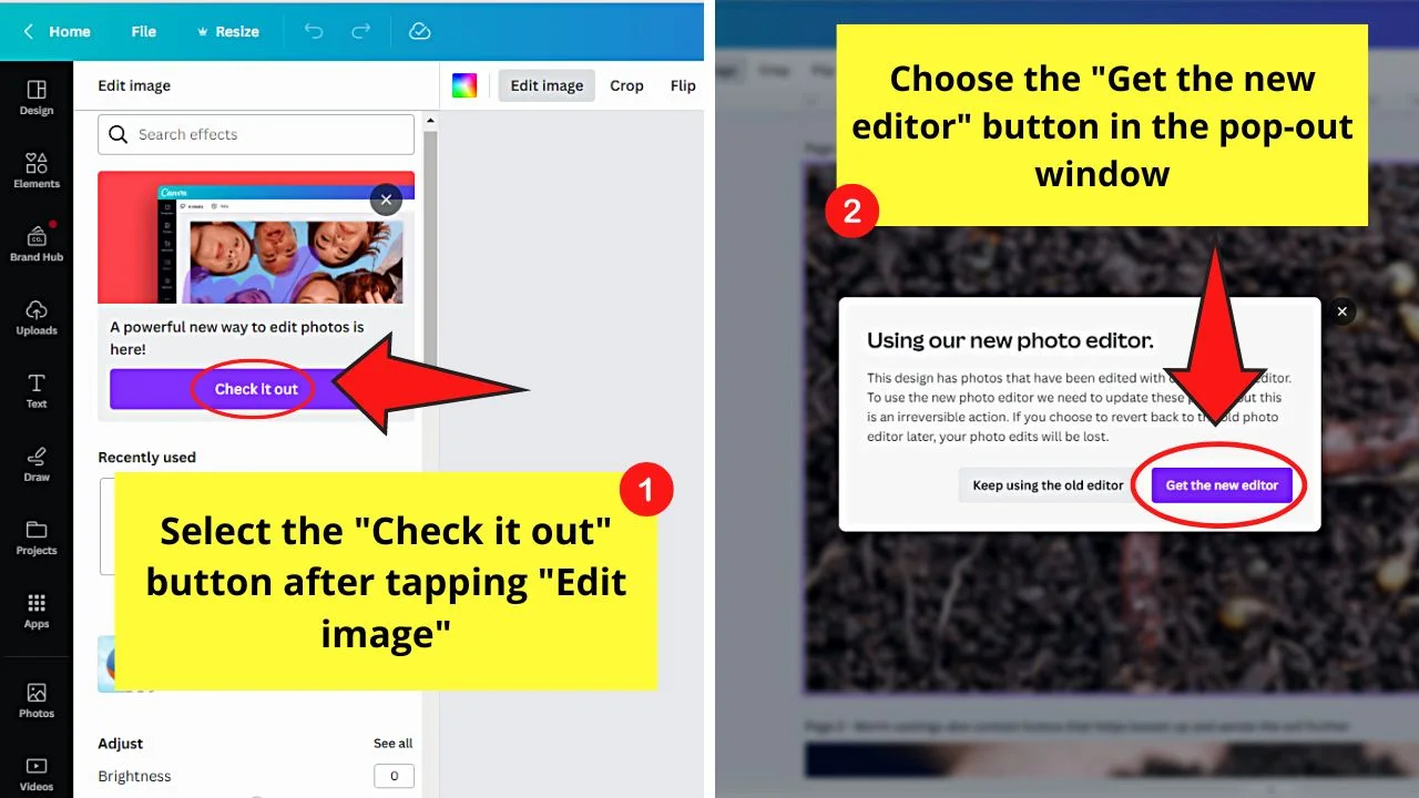 Updating to the Canva New Photo Editor Step 1