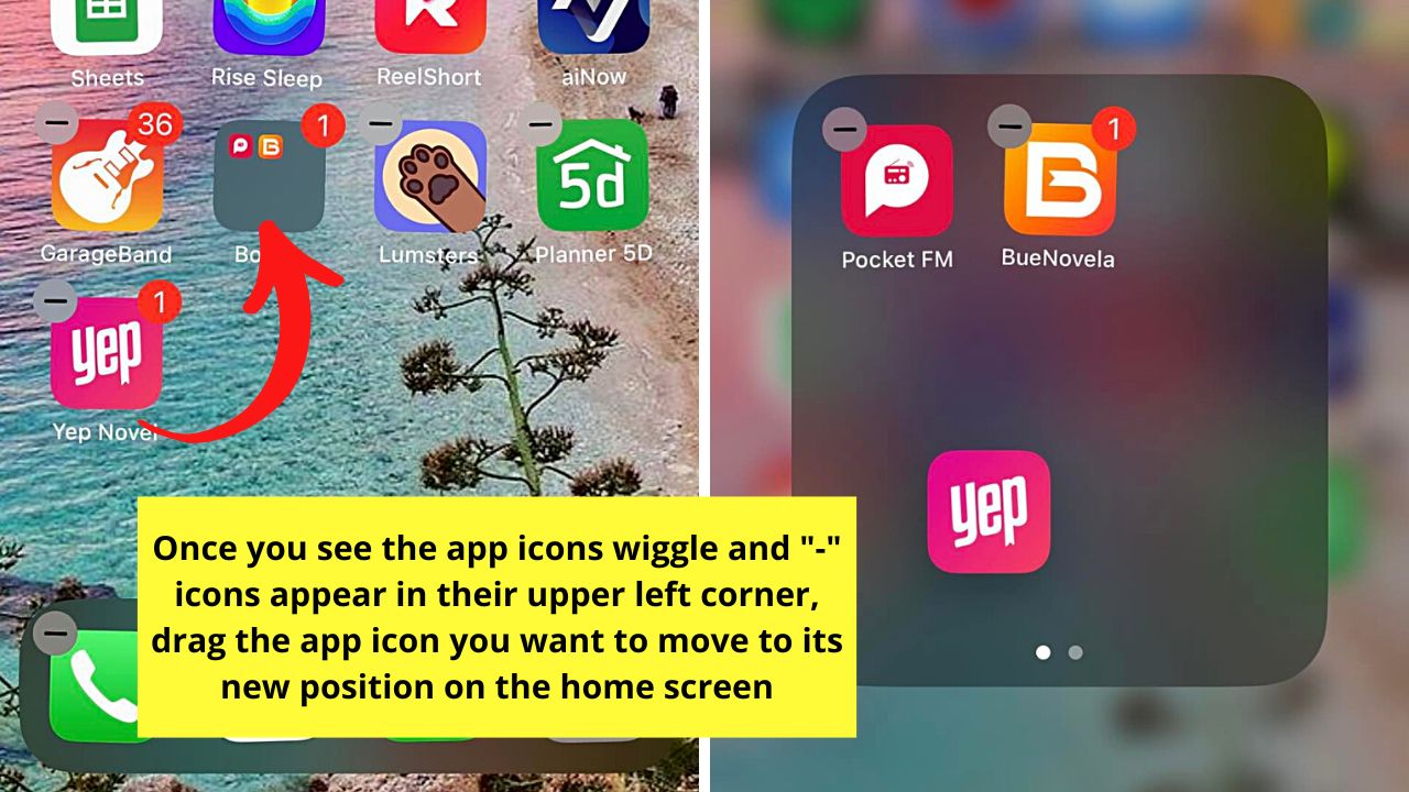 Right-Clicking on Apps on the iPhone to Rearrange Them Step 3