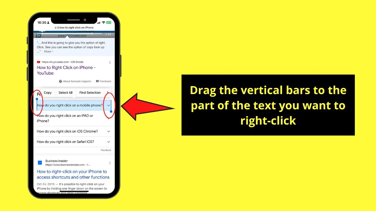 Right-Clicking on Text on the iPhone Step 2
