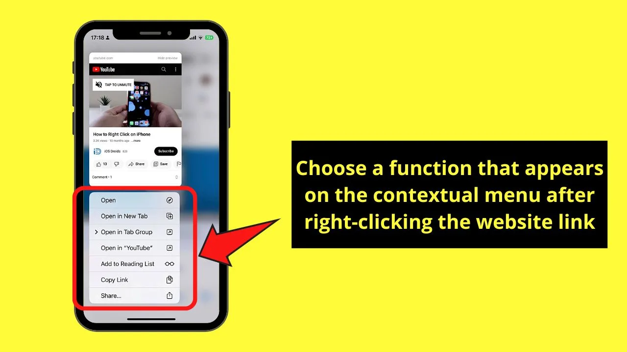 Right-Clicking on iPhone Safari or Chrome Step 2