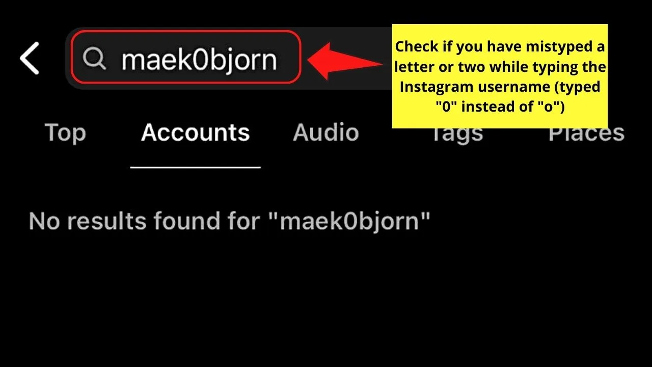 Seeing User not Found on Instagram Due to Error in Typing the Username