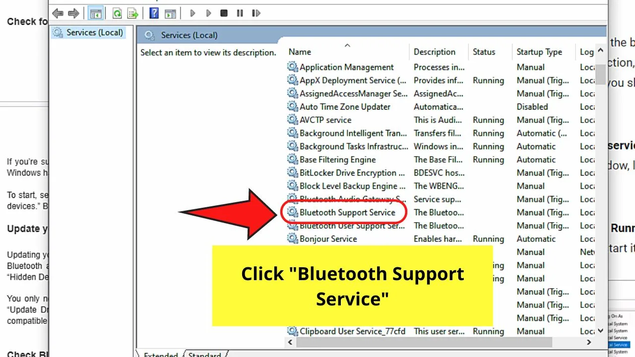 Check Bluetooth Service to Fix Bluetooth Devices Not Showing in Device Manager Step 2