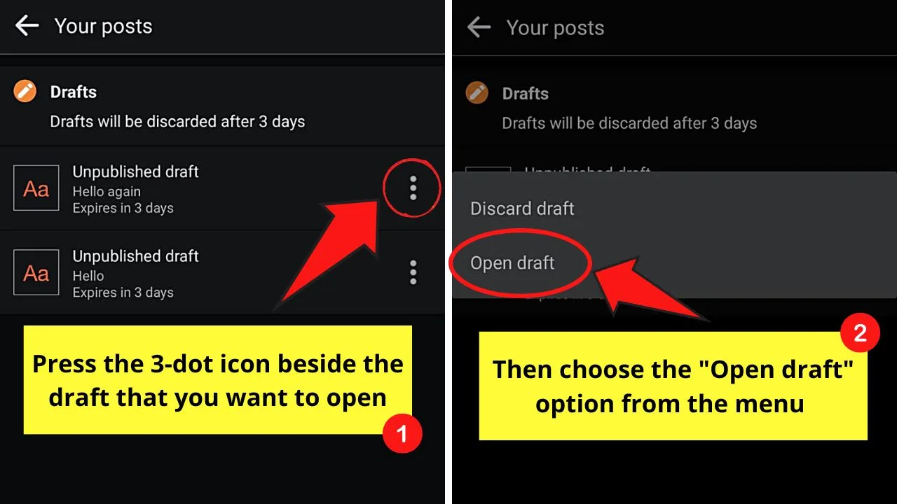 How to Find Drafts on Facebook Profile (Android) Step 6