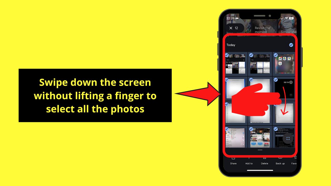 Long-Pressing an Image Before Scrolling Down to Select All Photos in Google Photos on iPhone Step 2