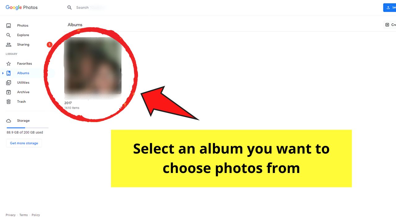 Selecting an Album to Select All Photos in Google Photos on PC Step 2