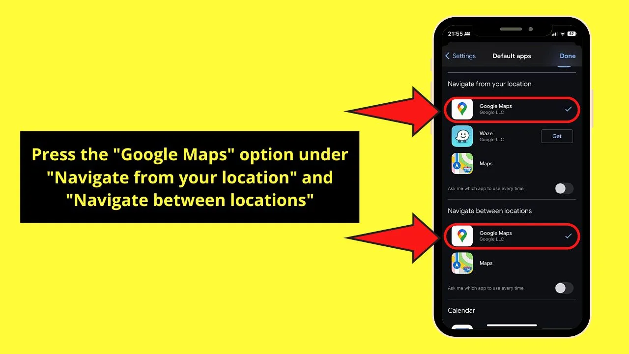 Setting Google Maps the Default on iPhones in Gmail Step 7