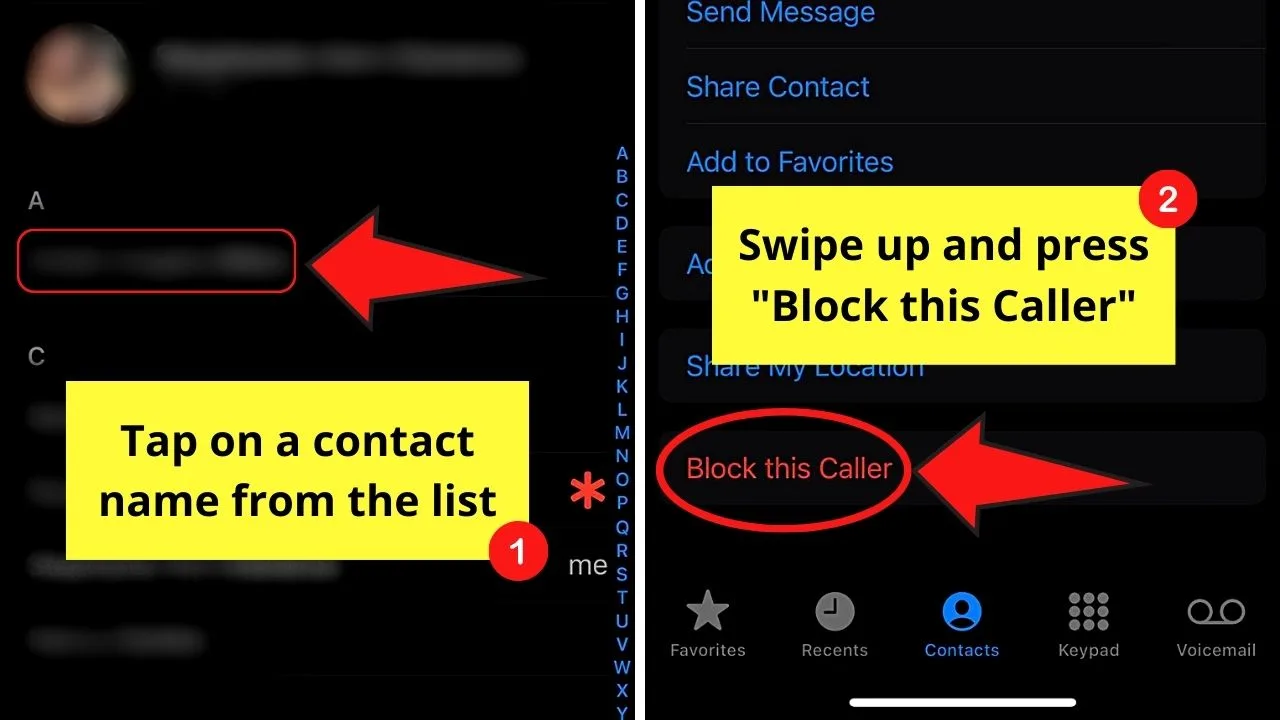 Tapping Contacts to Block Specific Numbers on iPhones Step 2