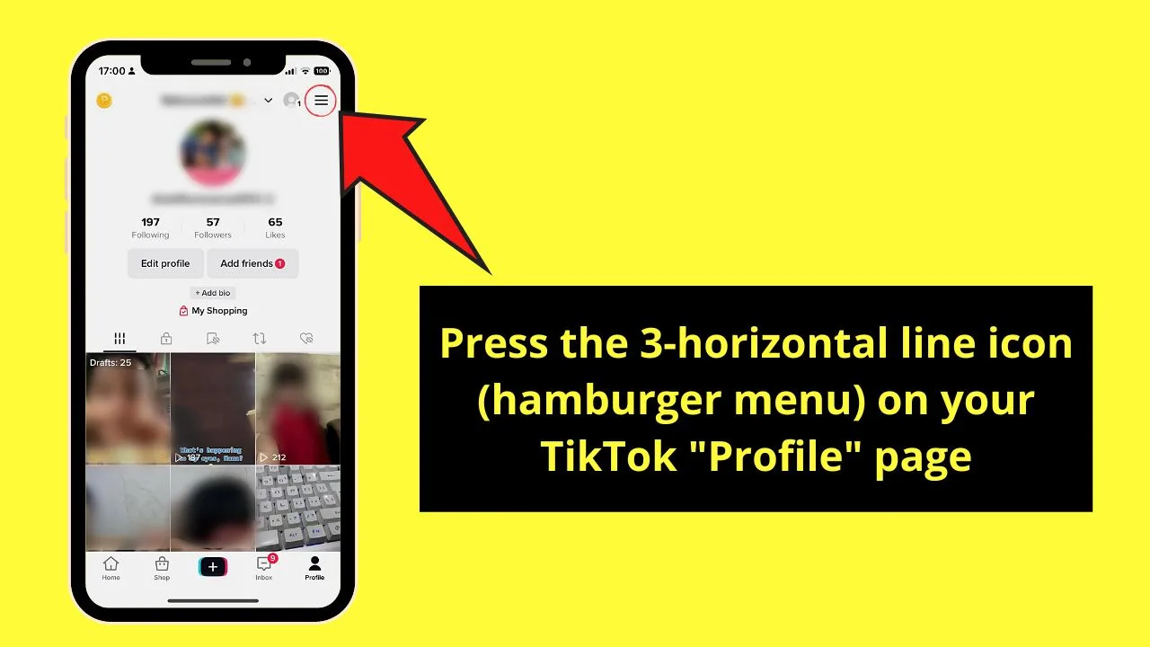 Visiting TikTok’s “Analytics” Page To See Who Sees Your TikToks Step 1