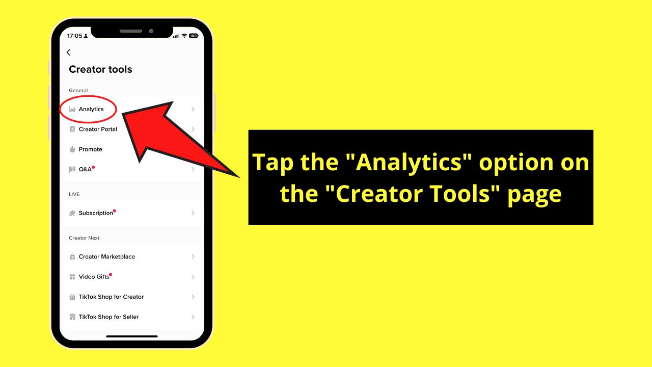 Visiting TikTok’s “Analytics” Page To See Who Sees Your TikToks Step 3