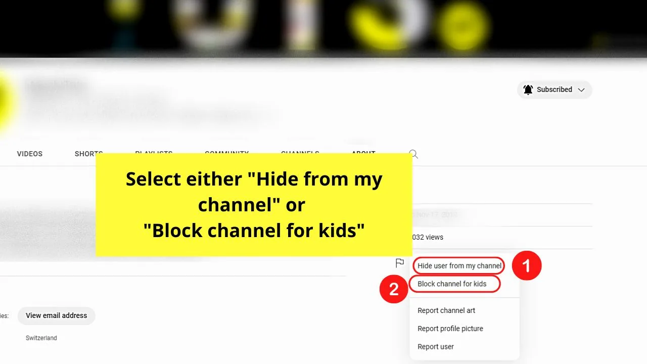 Blocking a Channel on YouTube by Blocking the User (Web Version) Step 5