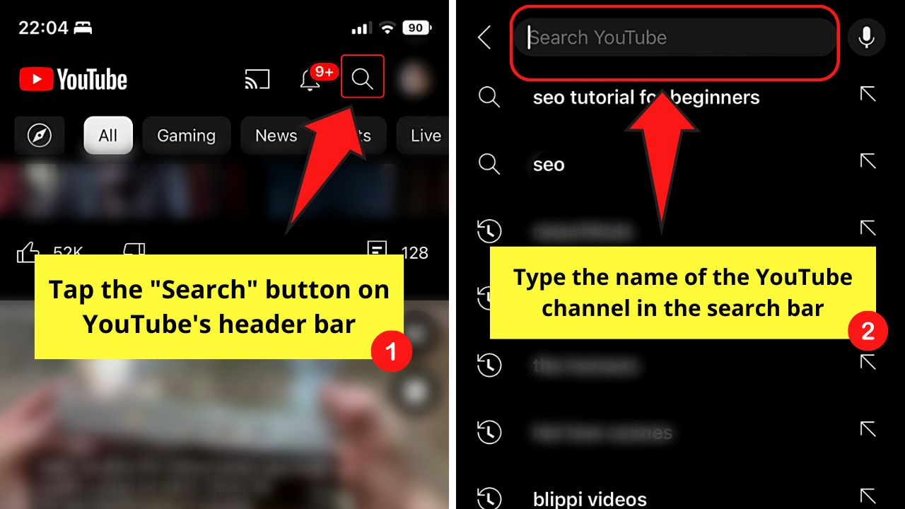 Blocking a Channel on YouTube by Blocking the User (YouTube Mobile) Step 1
