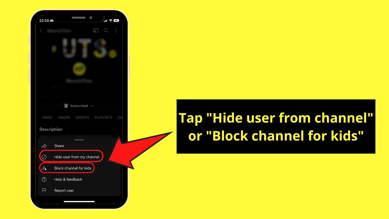 Blocking a Channel on YouTube by Blocking the User (YouTube Mobile) Step 4