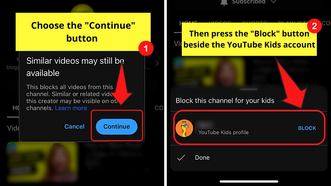 Blocking a Channel on YouTube by Blocking the User (YouTube Mobile) Step 6