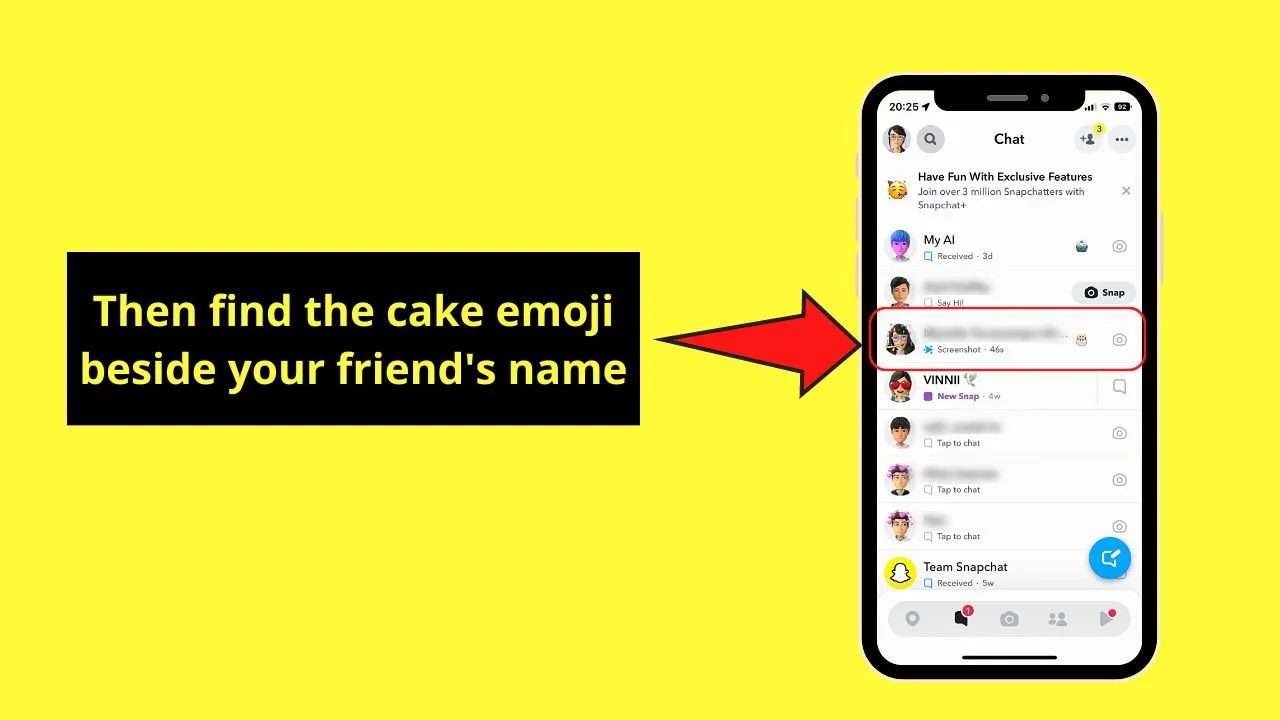 Check the Chat Page for Cake Emojis to Find Birthdays on Snapchat Step 2