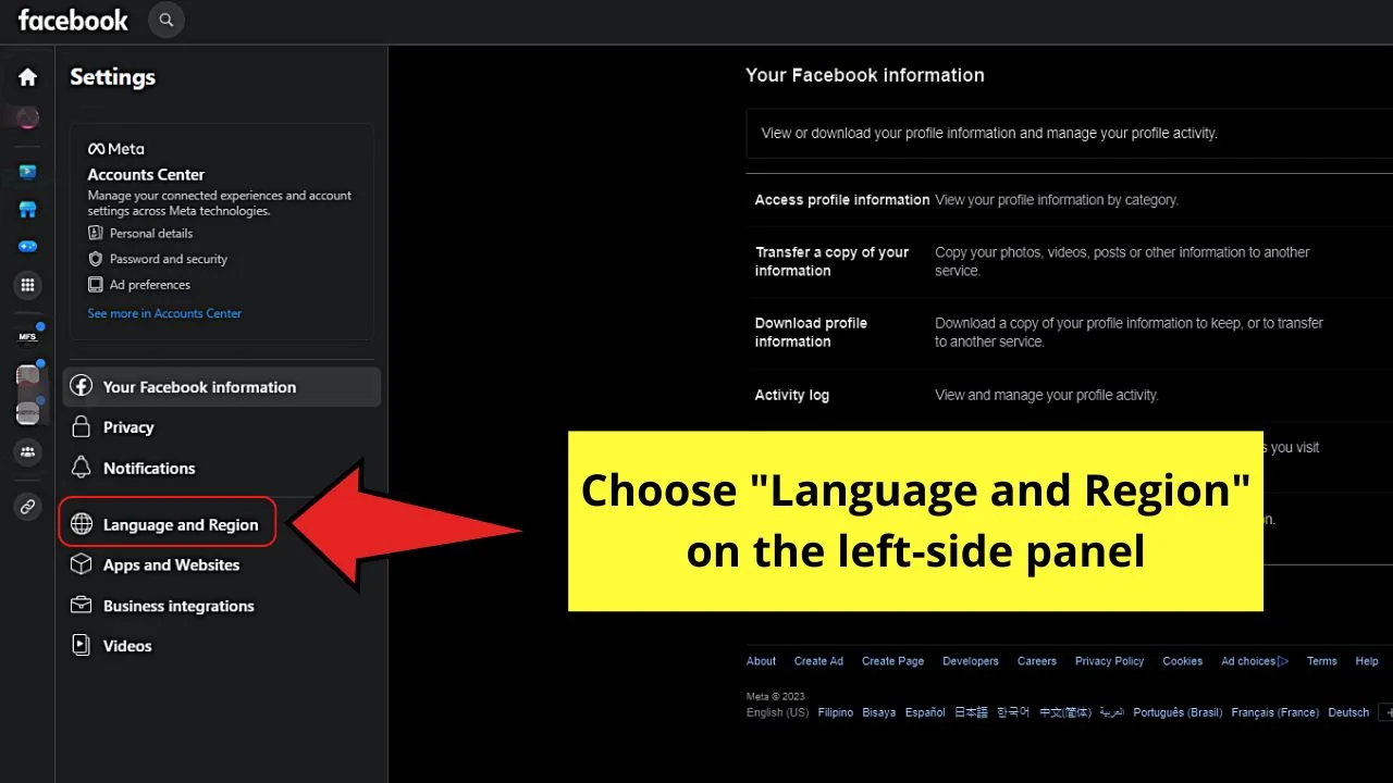 How to Change the Language on Facebook (Desktop) Step 4
