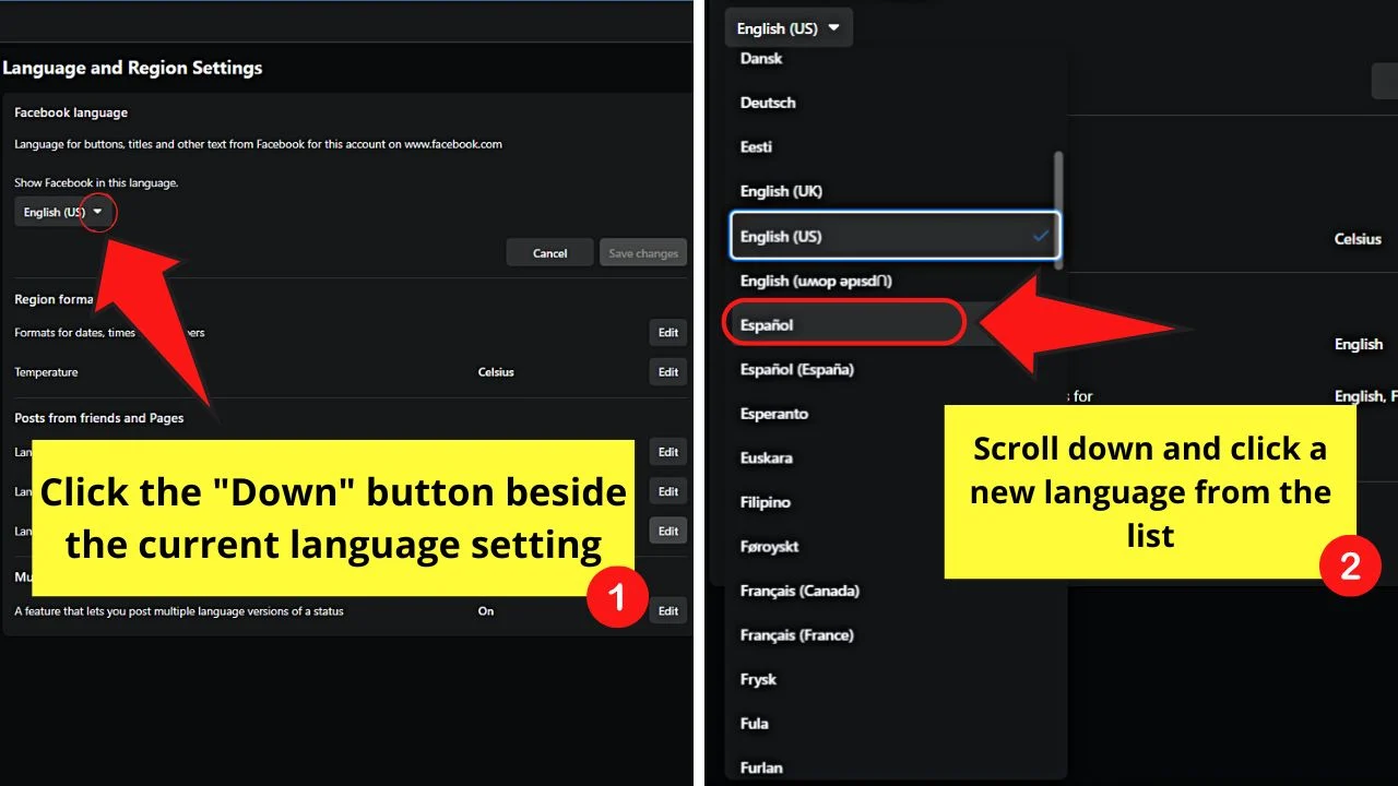 How to Change the Language on Facebook (Desktop) Step 6