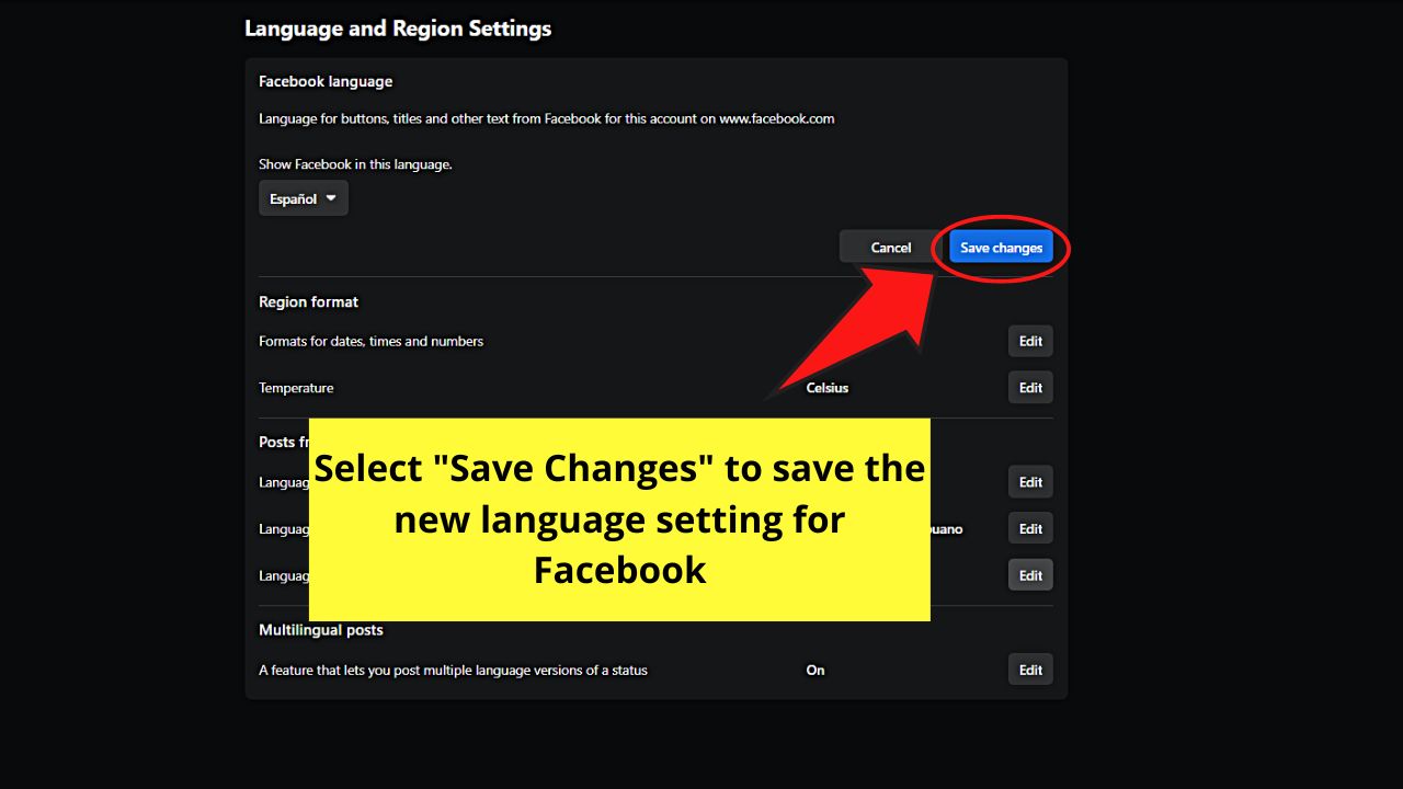 How to Change the Language on Facebook (Desktop) Step 7