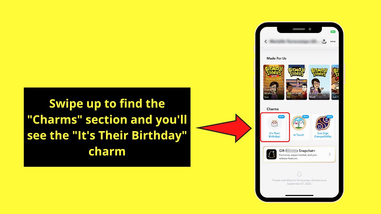 Scrolling Down to Snapchat Charms to Find Birthdays on Snapchat Step 4