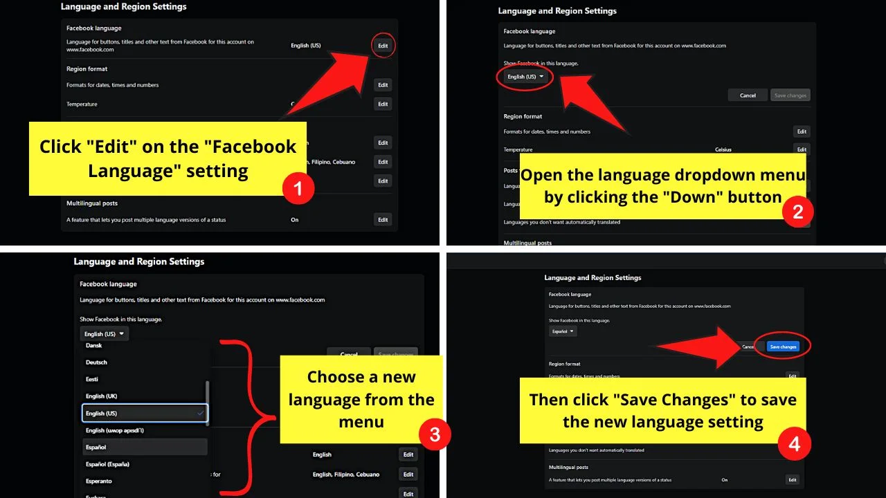 Shortcut Method for Changing the Language on Facebook (Desktop) Step 2