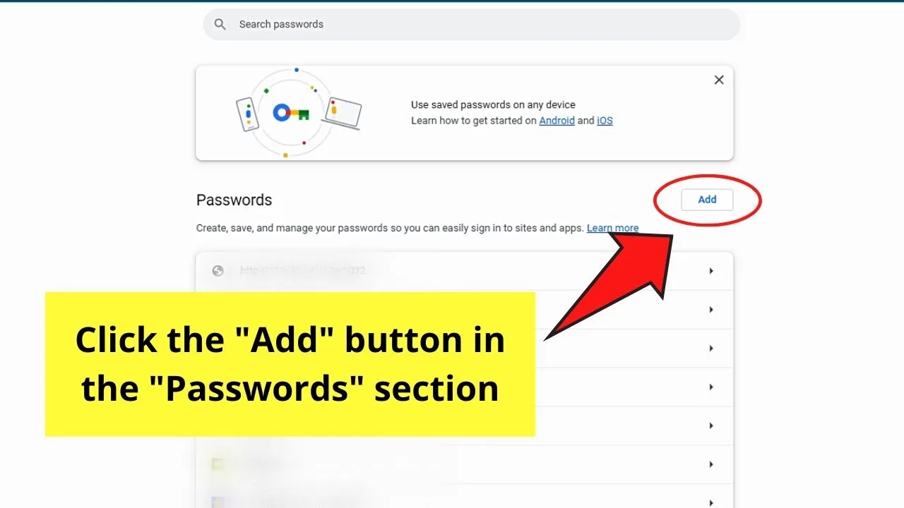 Adding Passwords to Google Chrome (Desktop) Step 3