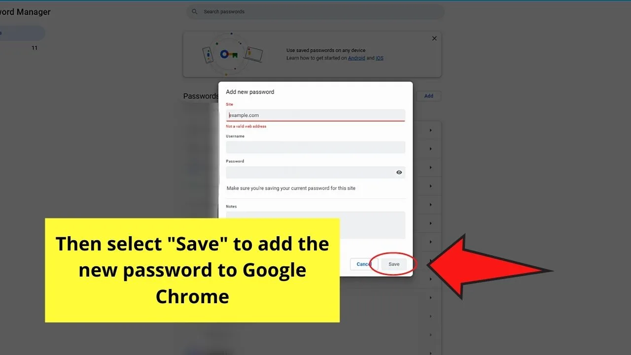 Adding Passwords to Google Chrome (Desktop) Step 5