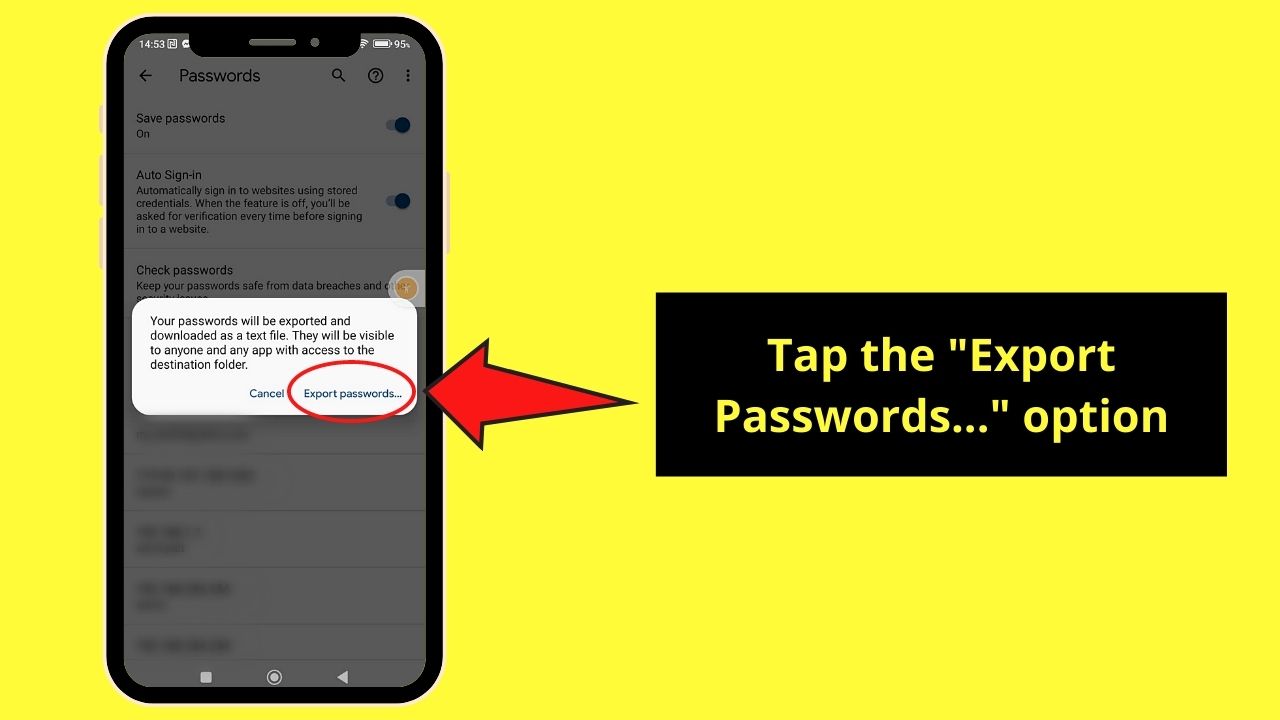 Exporting Saved Passwords in Google Chrome Android Step 7
