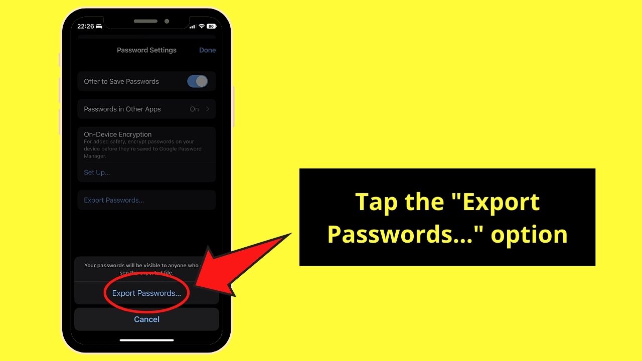 Exporting Saved Passwords in Google Chrome iPhone Step 5