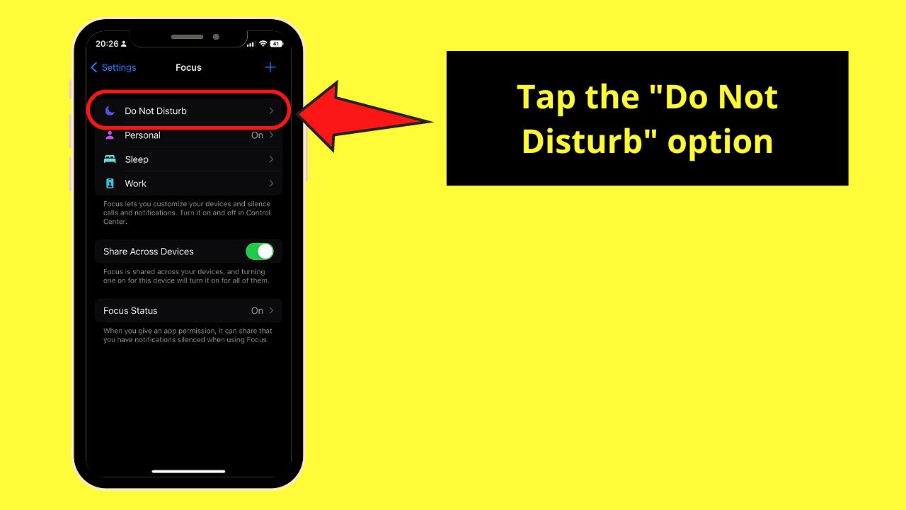 Turning Off Do Not Disturb on the iPhone Through Settings (Newer iOS) Step 2