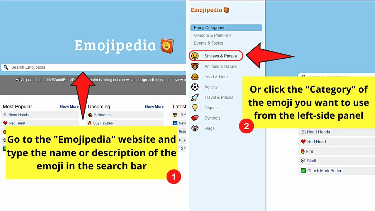 Copying Emojis from Emojipedia to Microsoft Outlook Email Step 1