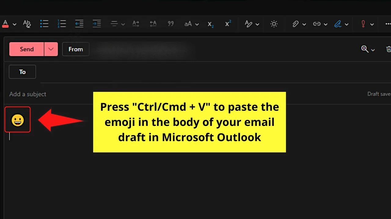 Copying Emojis from Emojipedia to Microsoft Outlook Email Step 3