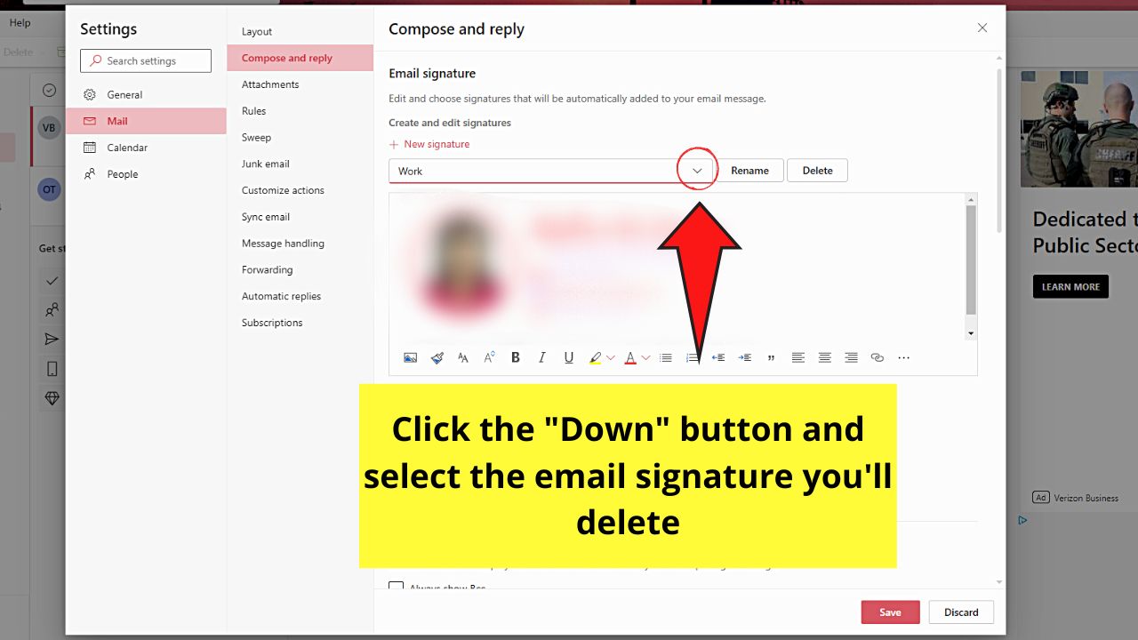 Deleting Signature in Microsoft Outlook (Desktop or Web Version) Step 2
