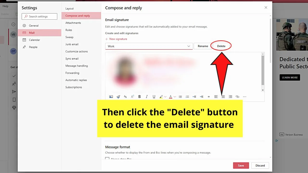 Deleting Signature in Microsoft Outlook (Desktop or Web Version) Step 3