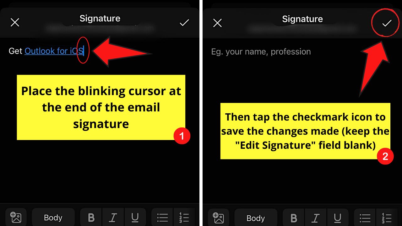 Deleting Signature in Microsoft Outlook (Mobile) Step 3